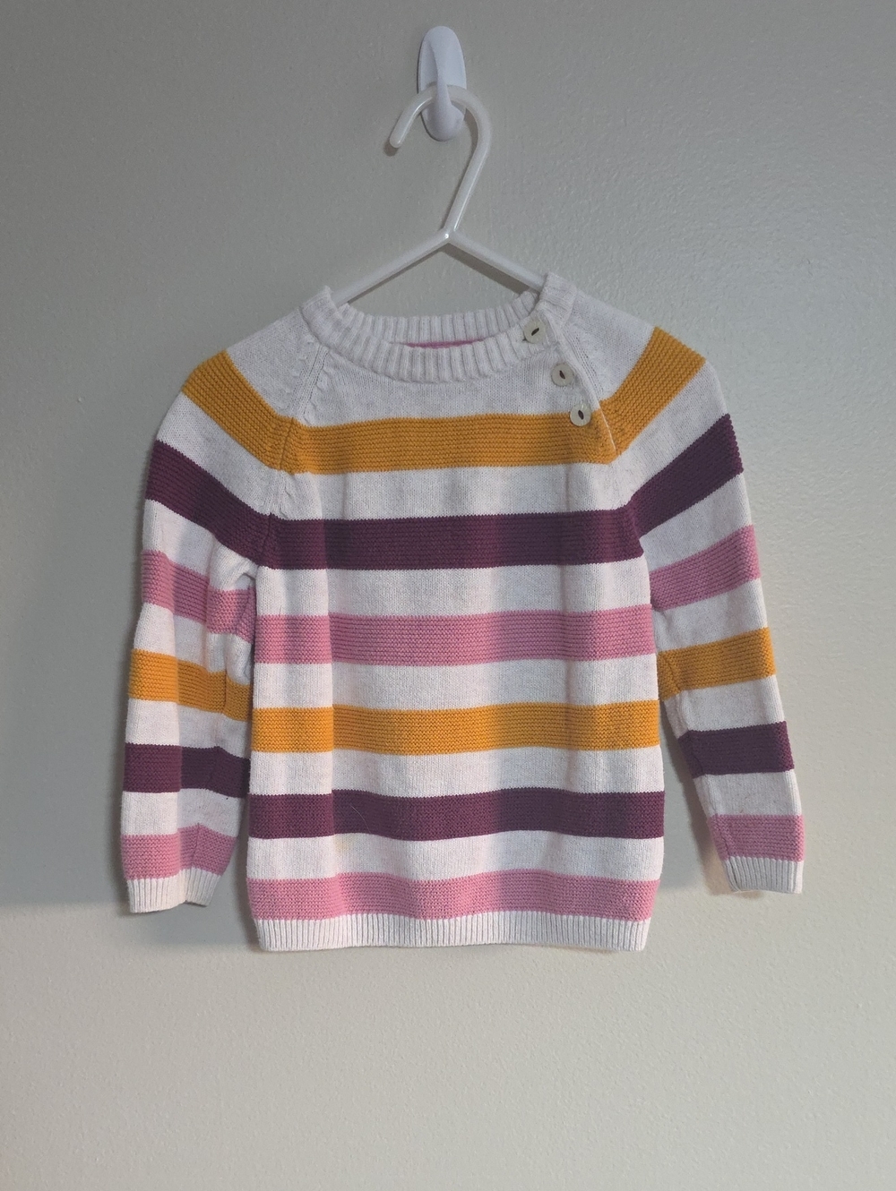 H&M White, Pink, Mustard & Purple Striped Button-Shoulder Sweater